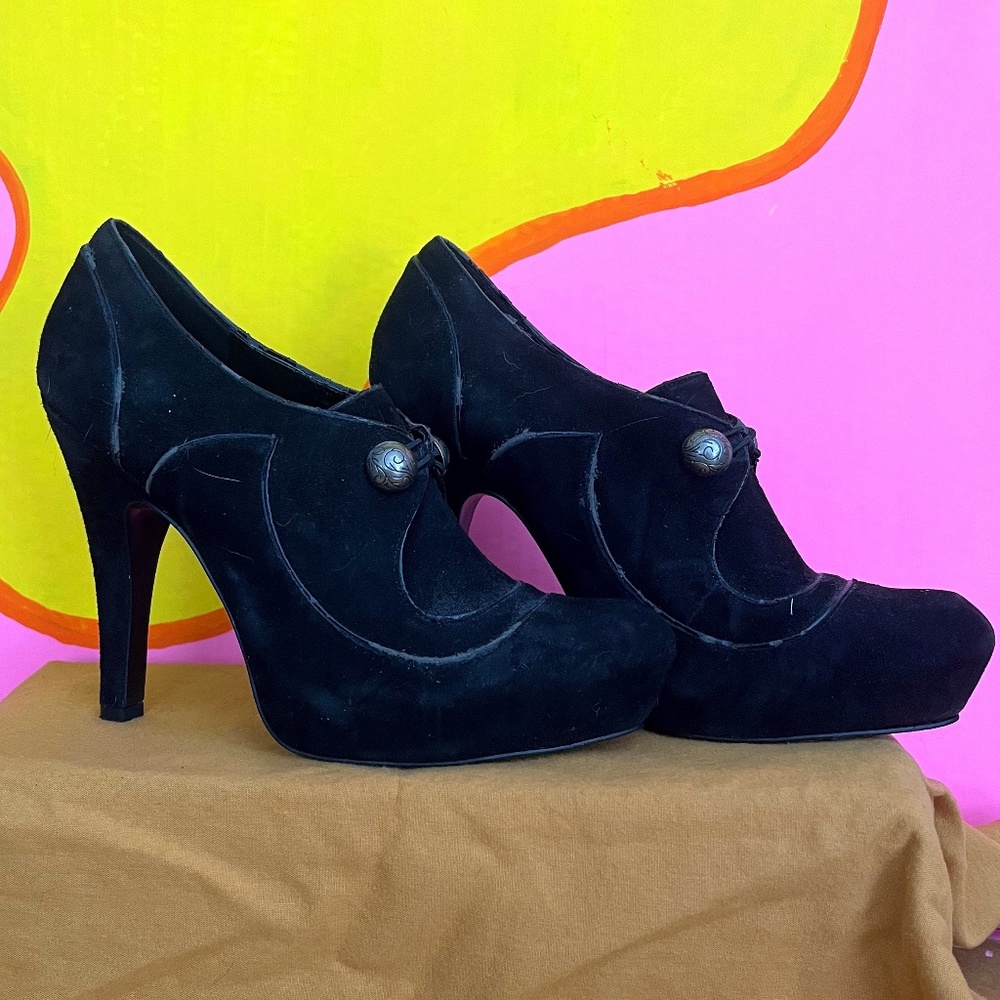 Black Suede Vampire Queen Heels
